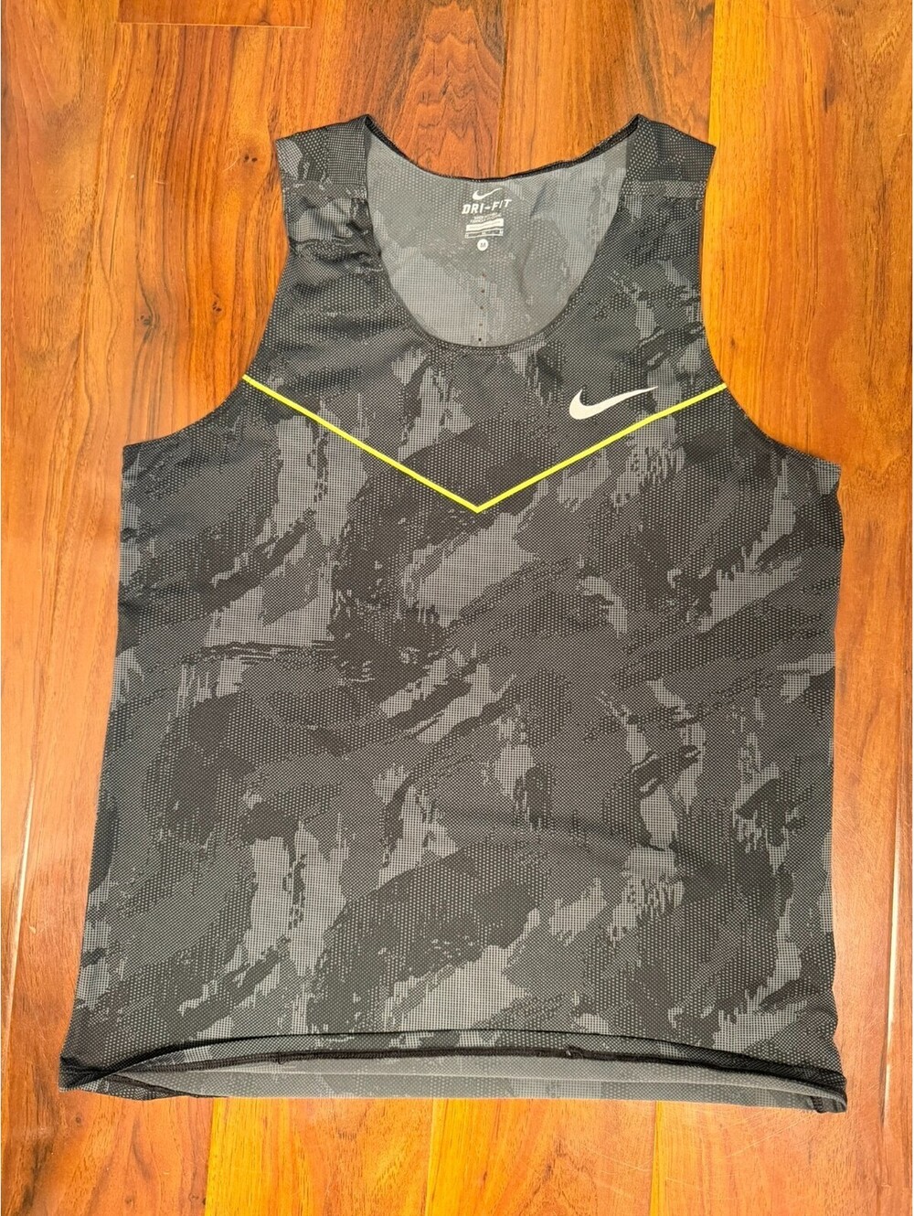 Mens Nike Dri-Fit Fractual Racing Black Grey Running Tank Top Singlet Size M